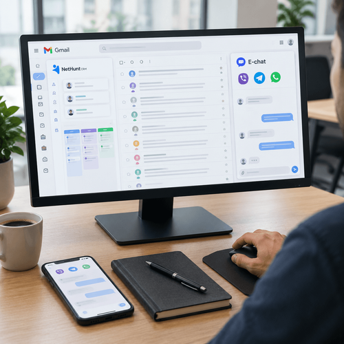 NetHunt CRM plus E-chat. Messengers inside your Gmail workspace
