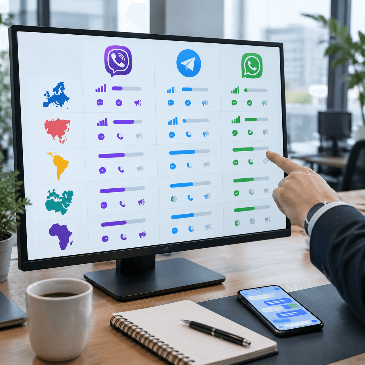 Viber, Telegram and WhatsApp for business compared by country
